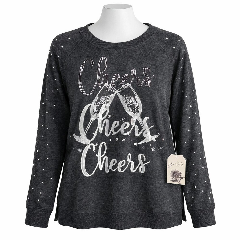 Cheers Long Sleeve Gray‎ Sweatshirt Rhinestone Sleeve Graphic Women 3X